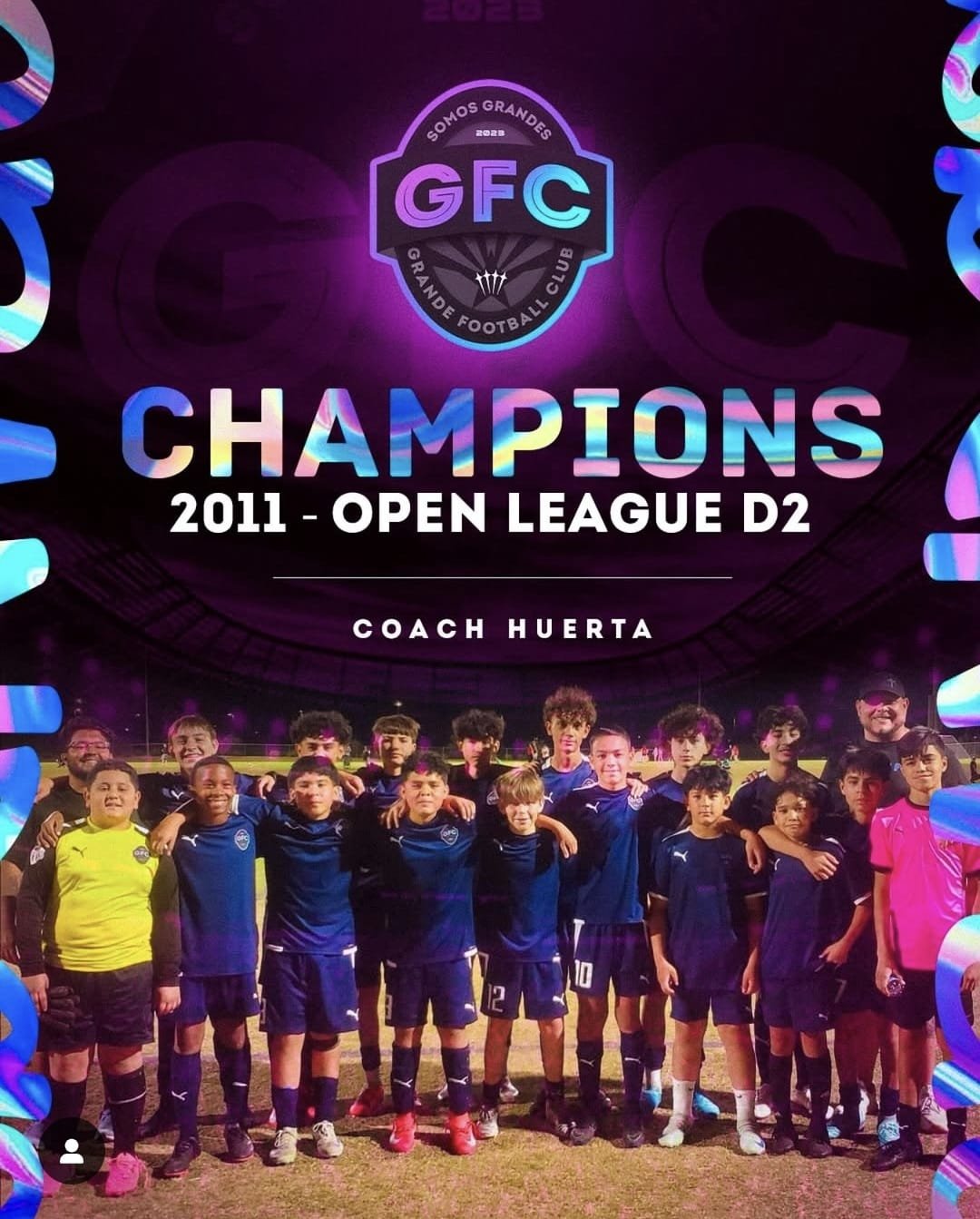 Youth soccer team celebrating 2011 Open League D2 championship